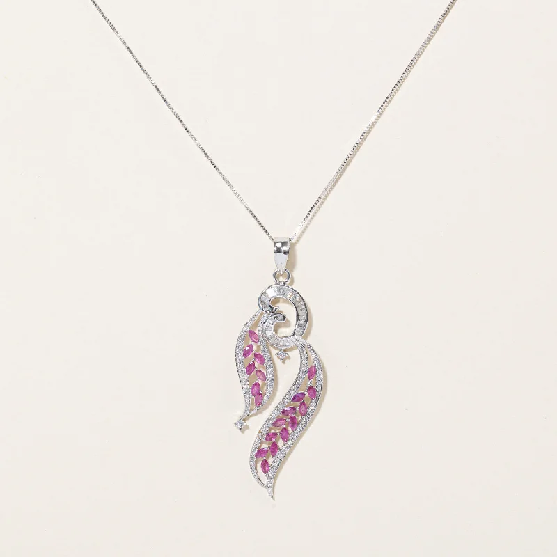 Freshwater pearl necklaces-Ruby & Diamond Pendant Necklace | 2.00ctw, 1.25ctw | 18" |