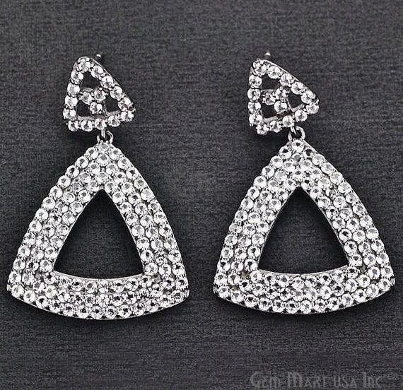 Surf motif earrings-Black Plated Studded With Micro Pave White Topaz 45x29mm Dangle Earring