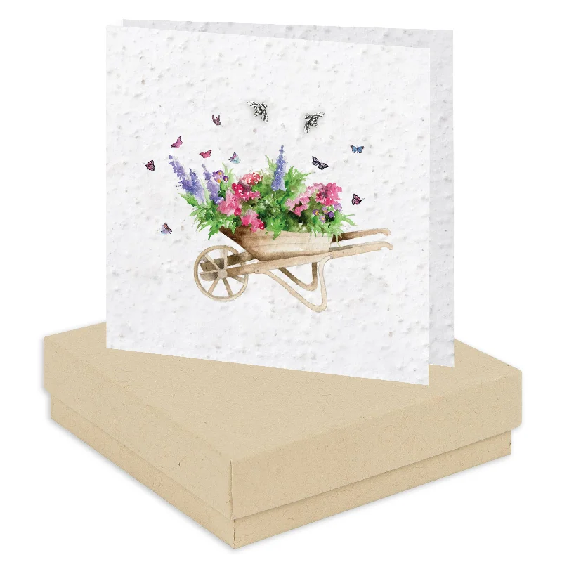 Sterling Silver Stud Earring Card with Plantable Seeds - Boxed Wheelbarrow Design