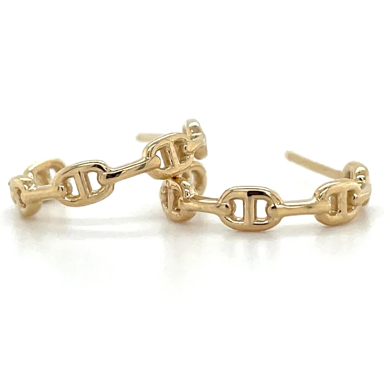 Lily motif earrings-9ct Yellow Gold Mariner Link Hoop Earrings