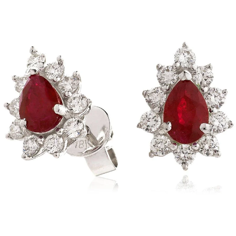 Fine triangle earrings-RUBY AND DIAMOND CLUSTER STUD EARRINGS