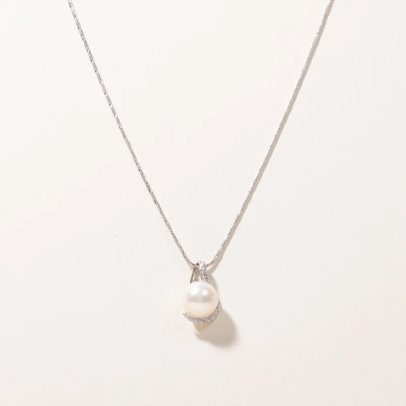 Wide link necklaces-14k White Gold South Sea Pearl & Diamond Necklace | 11.50-11.70mm, 0.27ctw | 16"