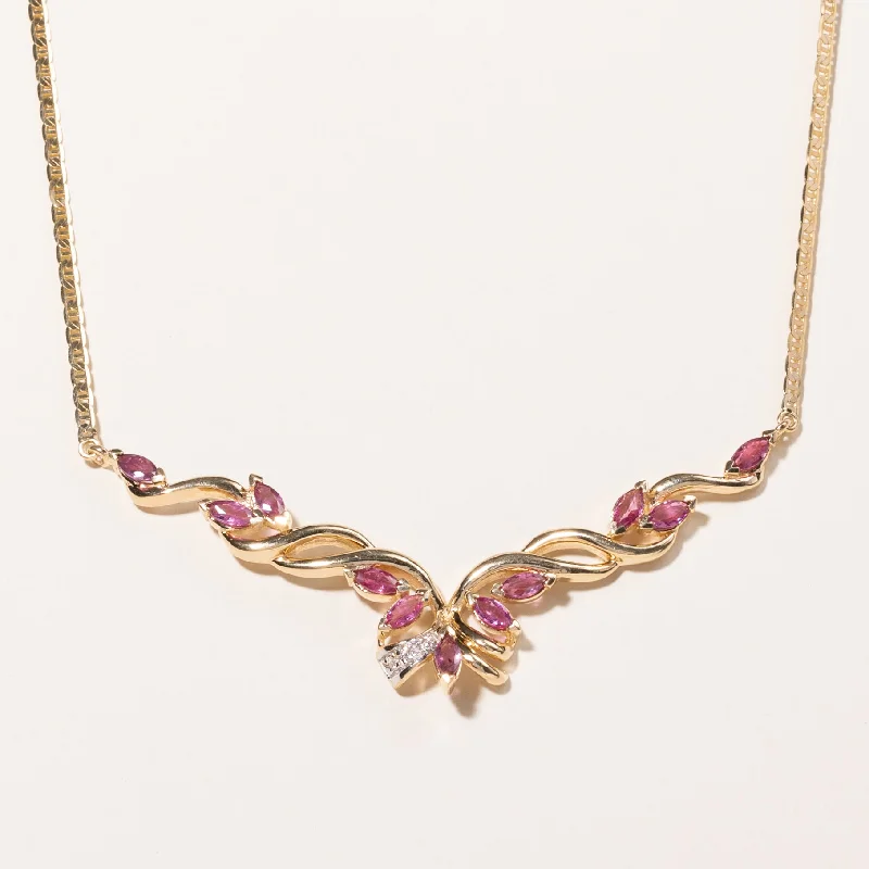 Bright bead necklaces-14K Yellow Gold Pink Sapphire & Diamond Necklace | 2.75ct, 0.05ctw | 16" |