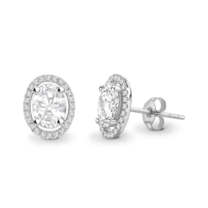 Thick statement earrings-OVAL DIAMOND HALO STUD EARRINGS