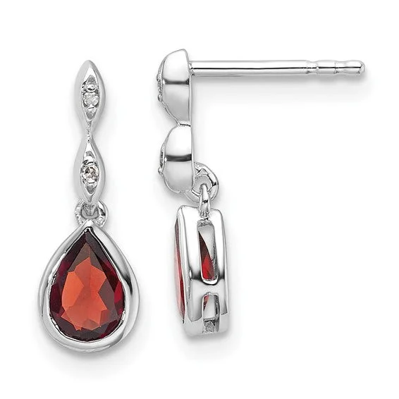 Plain cross earrings-Sterling Silver White Ice Diamond and Garnet Teardrop Earrings