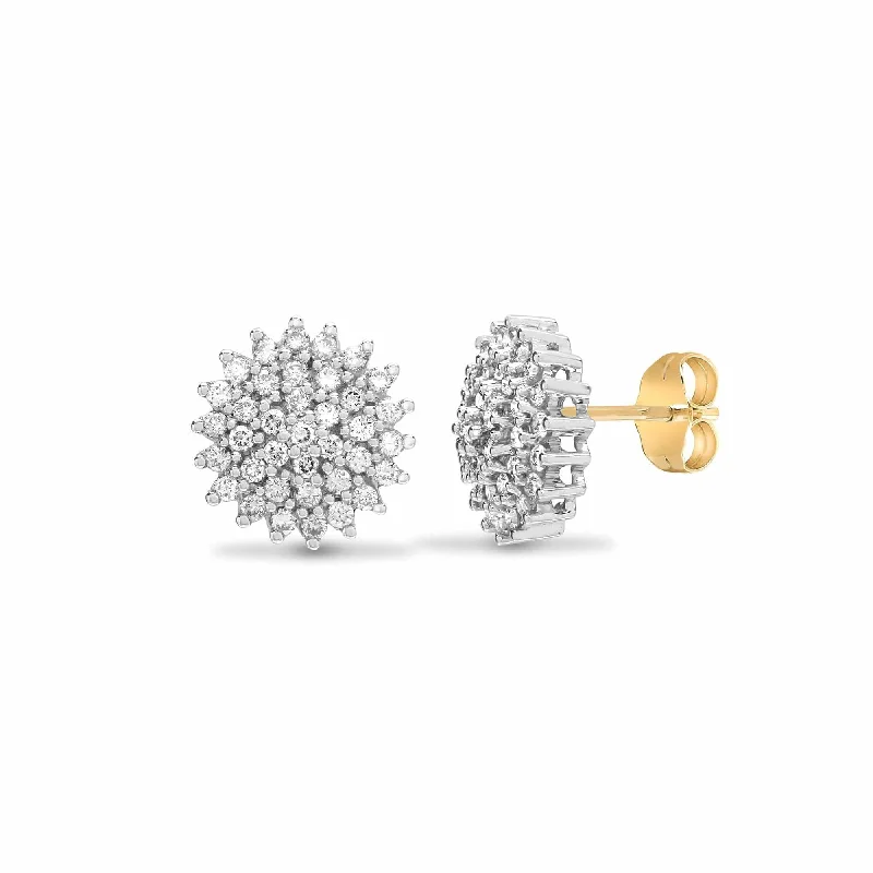 Lily motif earrings-DIAMOND CLUSTER STUD EARRINGS IN 9K YELLOW GOLD