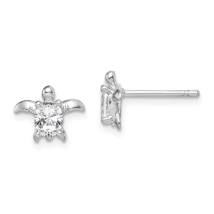 Thin drop earrings-Sterling Silver CZ Turtle Post Stud Earrings