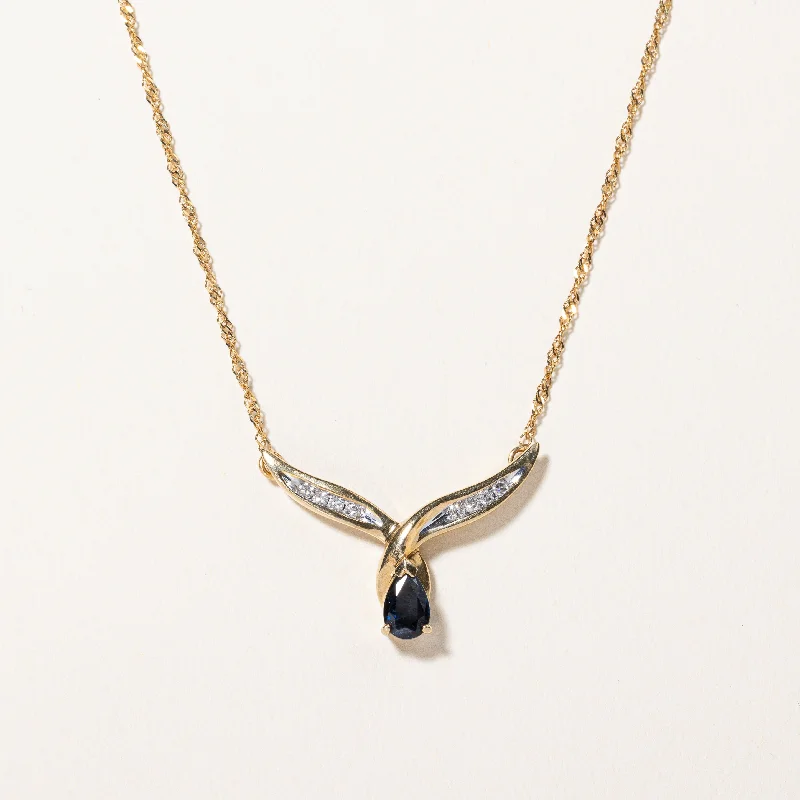 Wave shape necklaces-Sapphire & Diamond Pendant Necklace | 0.35ct, 0.08ctw | 17" |