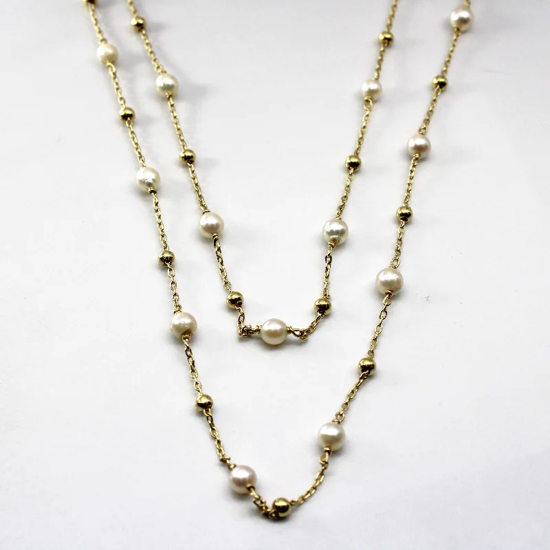 Galaxy sign necklaces-Gold Double Chain Pearl Necklace | 24"|