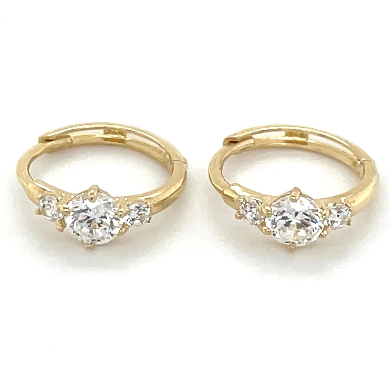 Wave shape earrings-9ct Yellow Gold Trilogy Cz Hoop Earrings