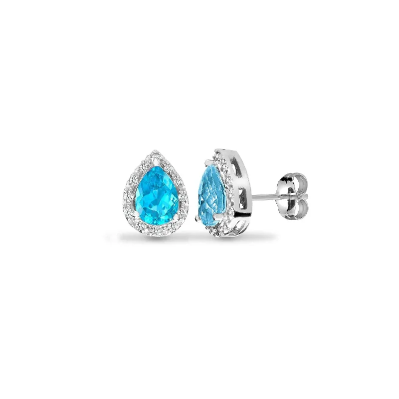 Smooth drop earrings-9ct White Dia-0.06ct Blue Topaz- Pear Drop Ring