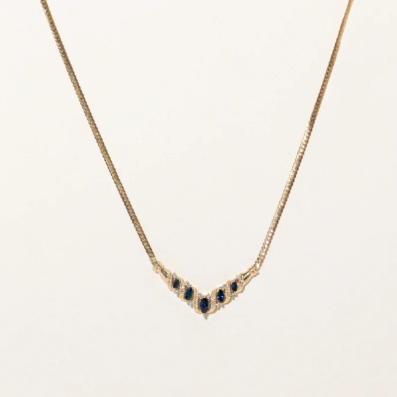 Retro locket necklaces-Sapphire & Diamond Scoop Pendant Necklace | 0.56ctw, 0.05ctw | 17" |