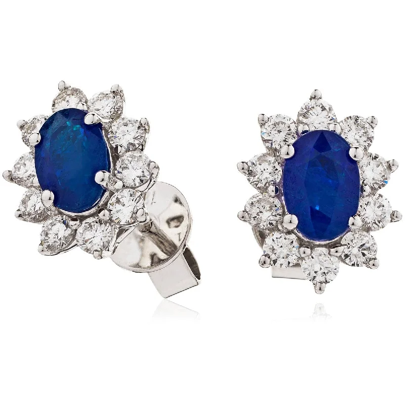 Nine-tier earrings-SAPPHIRE AND DIAMOND CLUSTER STUD EARRINGS