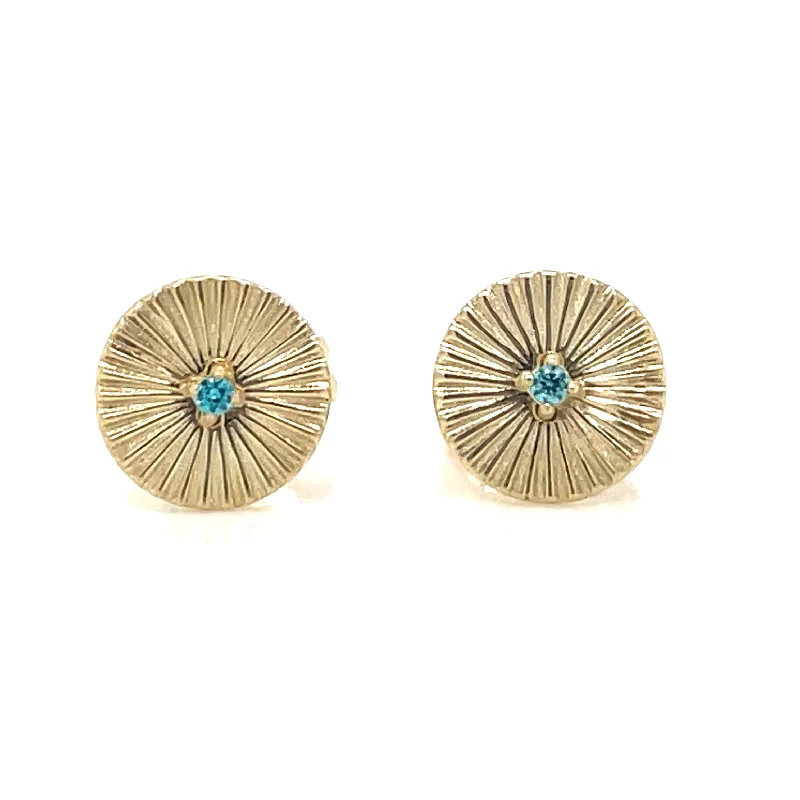 Raven feather earrings-9ct Yellow Gold Sunburst Disc Earrings