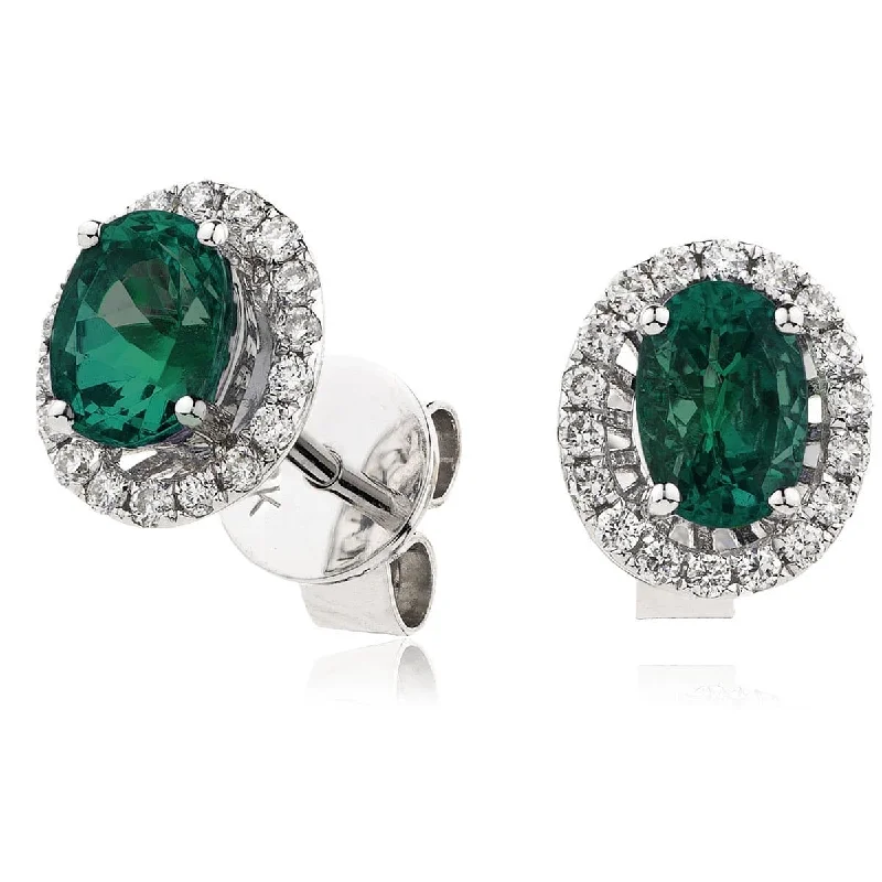 Emerald stud earrings-EMERALD HALO STUD EARRINGS