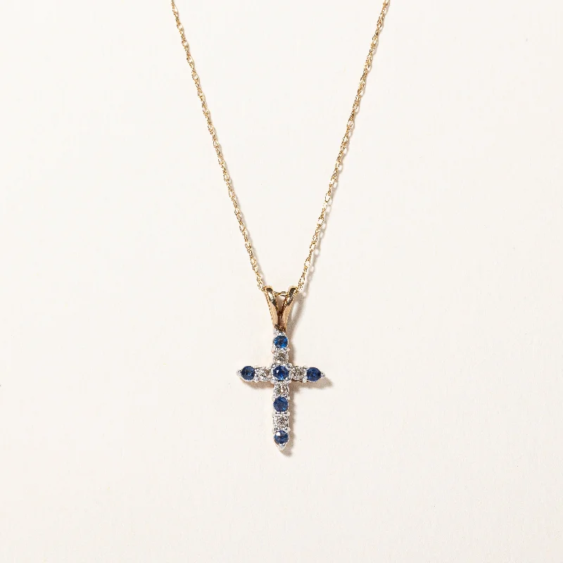 Old style necklaces-Sapphire & Diamond Cross Pendant Necklace | 0.10ctw, 0.075ctw | 16" |