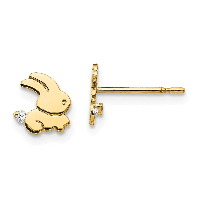 Plain cross earrings-14k Yellow Gold CZ Children's Bunny Post Earrings