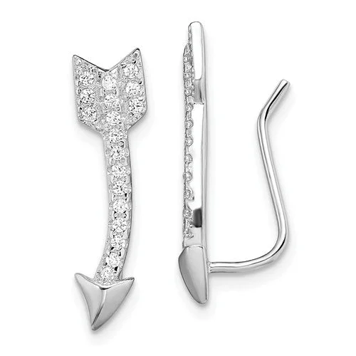 Guardian eye earrings-Sterling Silver CZ Arrow Ear Climber Earrings