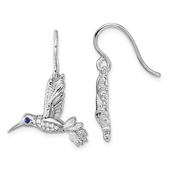 Pure star earrings-Sterling Silver White Ice Diamond and Blue Sapphire Hummingbird Earrings