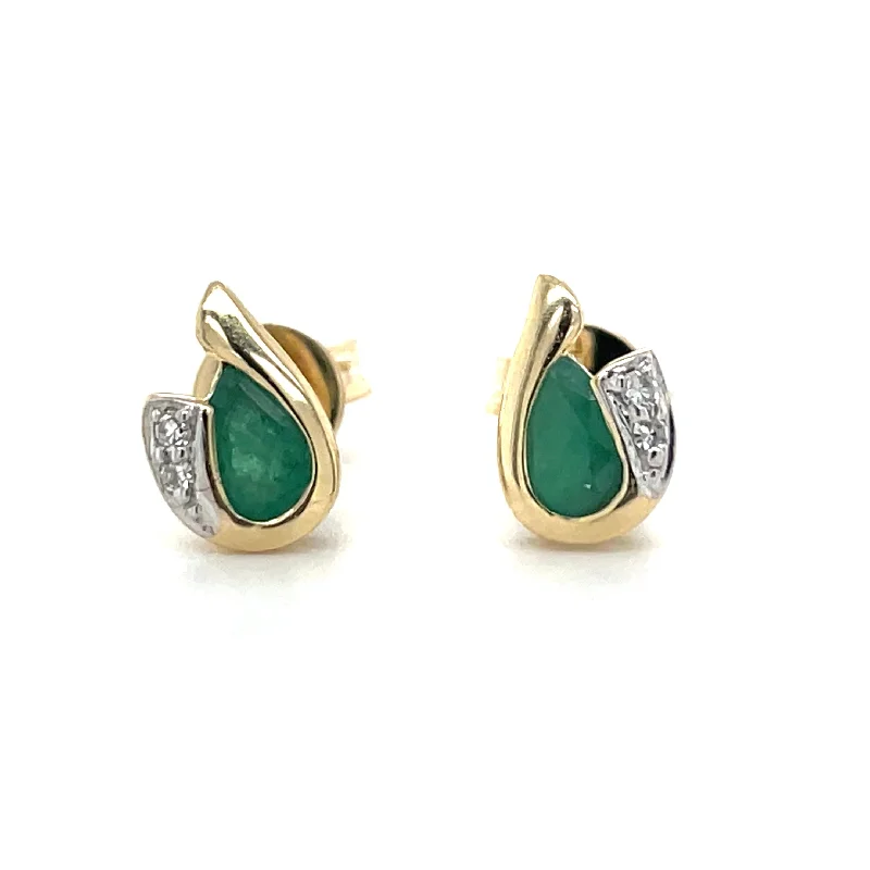 Bold druzy earrings-9ct Yellow Gold Emerald & Diamond Stud Earrings