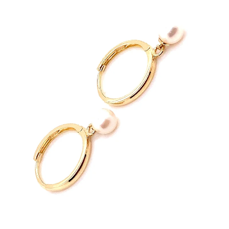 Tiny dot earrings-9ct Yellow Gold Hoop Earrings with Pearl