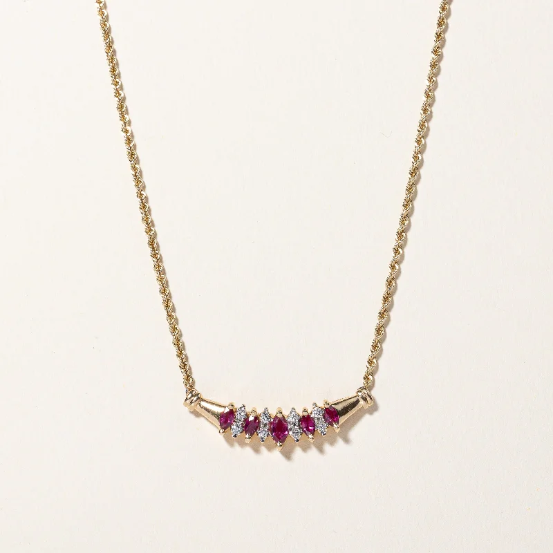 Soft yarn necklaces-Ruby & Diamond Scoop Pendant Necklace | 0.50ctw, 0.12ctw | 20" |