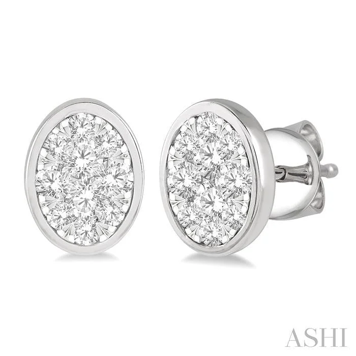 Pure crystal earrings-OVAL SHAPE LOVEBRIGHT ESSENTIAL DIAMOND STUD EARRINGS