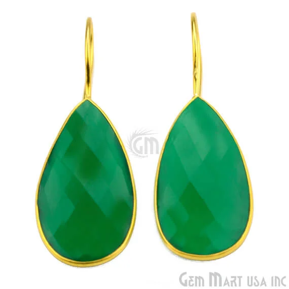 Sleek hoop earrings-Green Onyx 17X47mm Gold Plated Gemstone Dangle Earrings