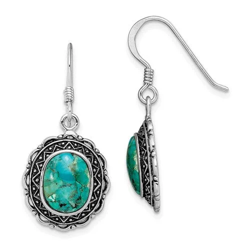 Guardian eye earrings-Sterling Silver Antiqued with Recon. Turquoise Earrings