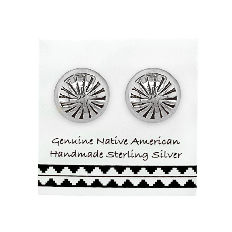 11mm Sterling Silver Concho Stud Earrings, Authentic Native American Handmade, Nickel Free