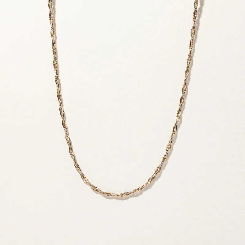 Fiber fringe necklaces-Two Tone Gold Braided Chain | 18"|