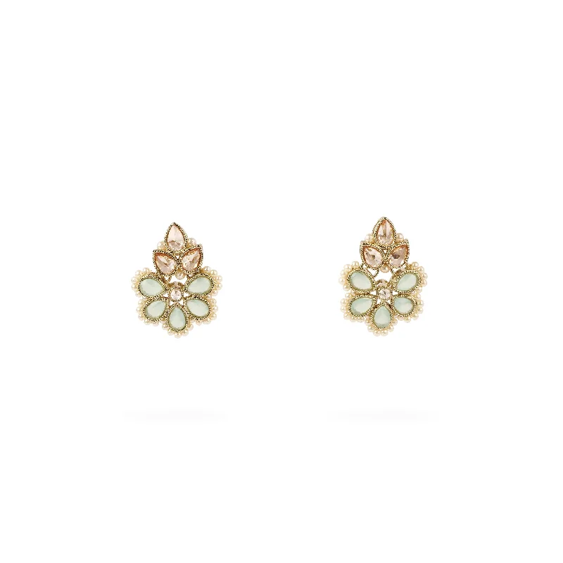 Petal pattern earrings-Rupi Small Earrings in Pearl and Mint