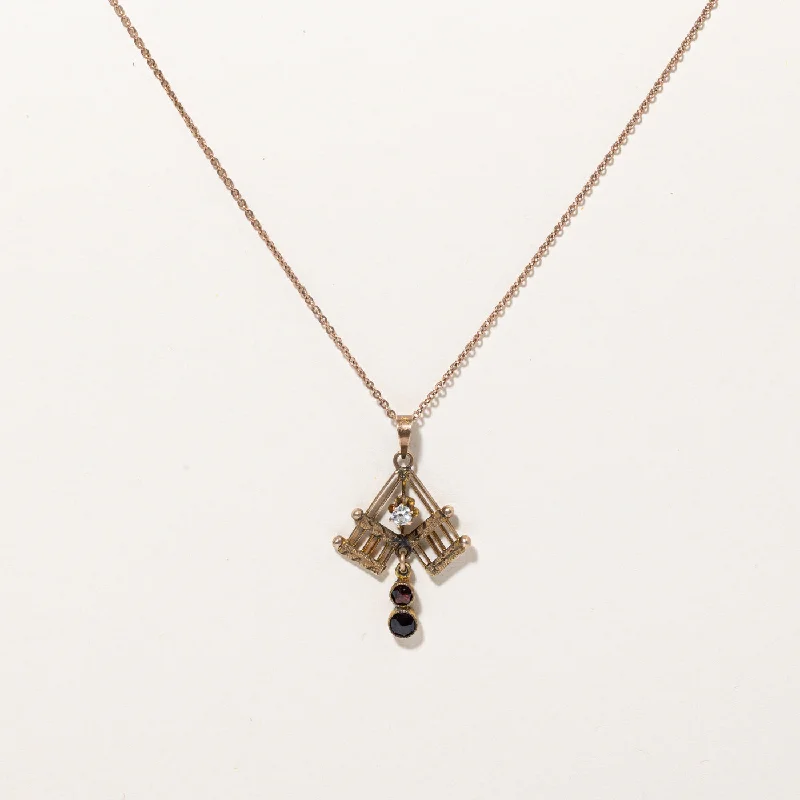 Wide bib necklaces-Old European Diamond & Garnet Pendant Necklace | 0.06ct, 0.25ctw | 18" |