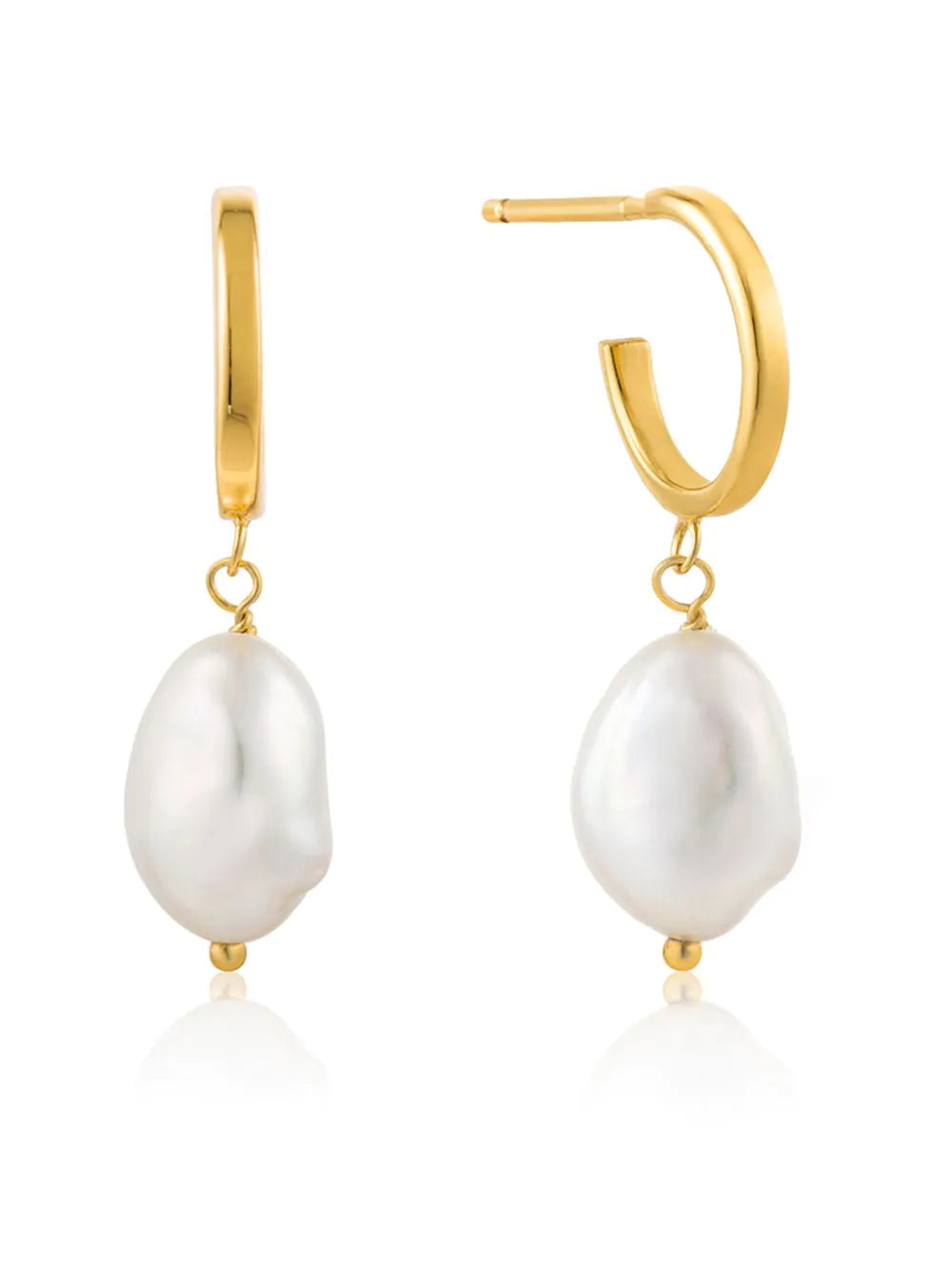 Broad hoop earrings-Ania Haie Pearl Of Wisdom Mini Hoop Gold Earrings