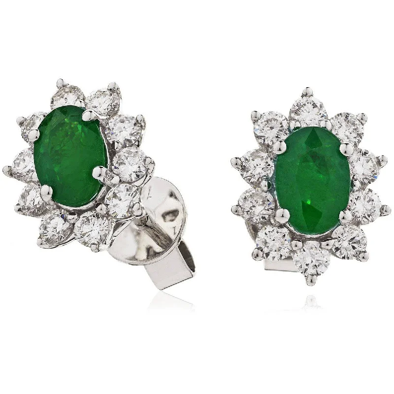 Curved drop earrings-EMERALD AND DIAMOND CLUSTER EARRINGS