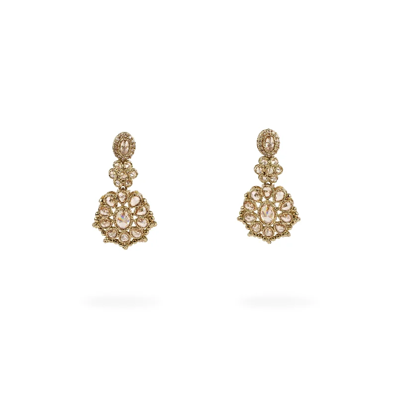 Crystal-twisted earrings-Zoha Bead Edge Earrings in Champagne