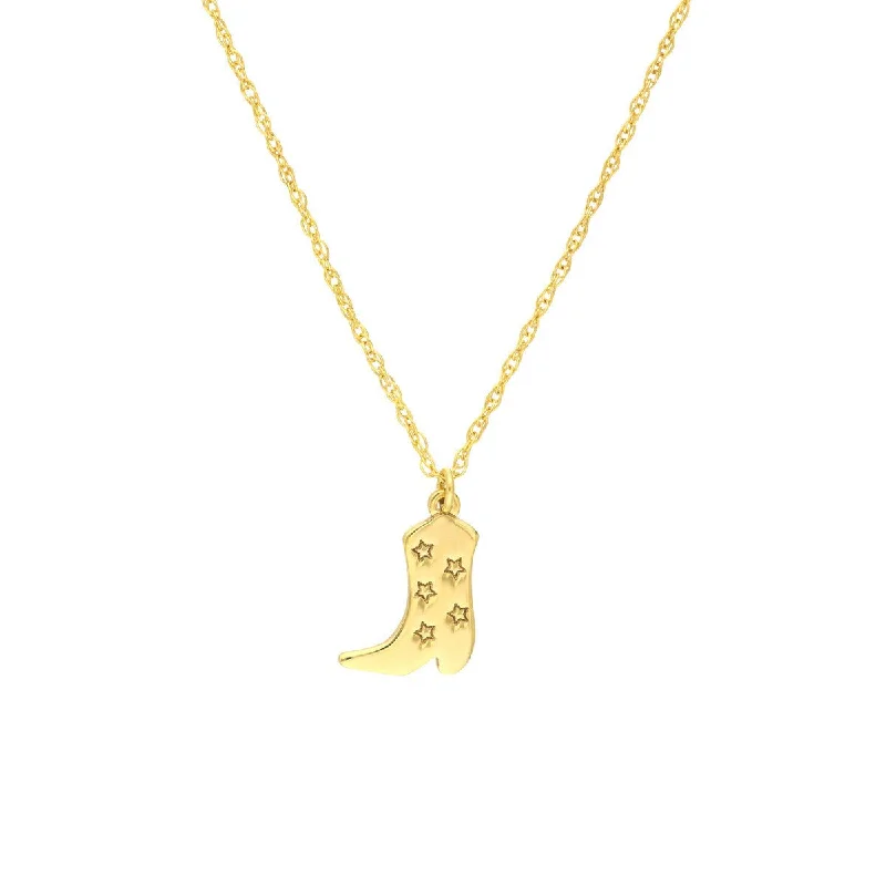 Smooth design necklaces-14K Yellow Gold So You Five Stars Cowboy Boot Necklace