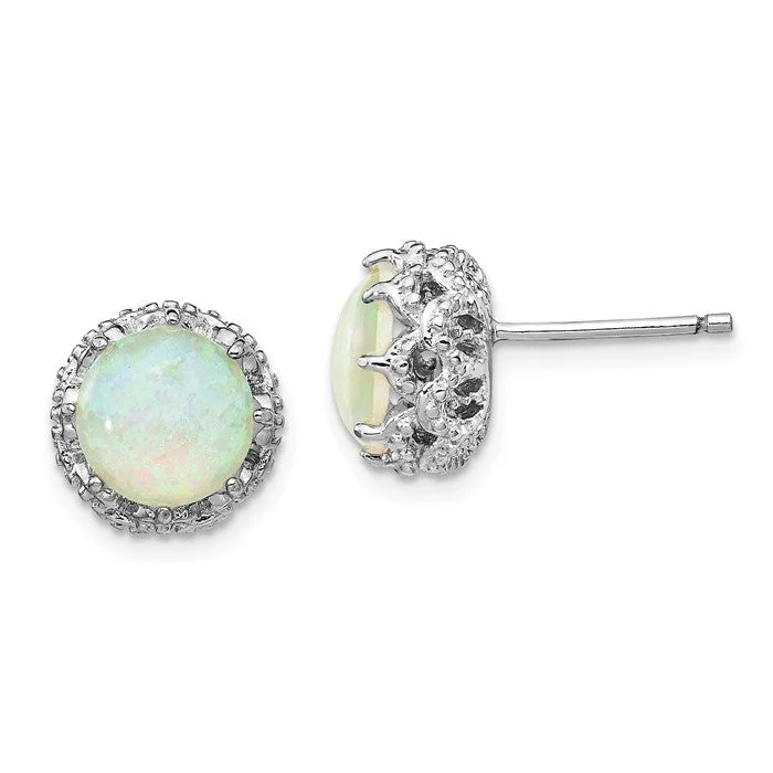 Thin wing earrings-Cheryl M Sterling Silver CZ & Round White Opal Halo Post Earrings