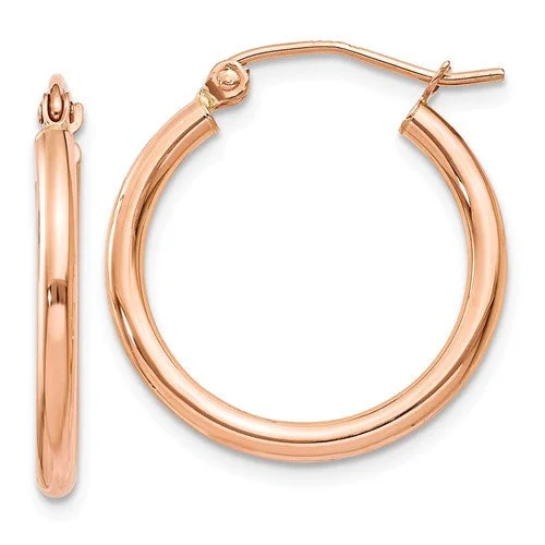 Soft threader earrings-14k Rose Gold 20mm x 2mm Polished Hinged Hoop Earrings