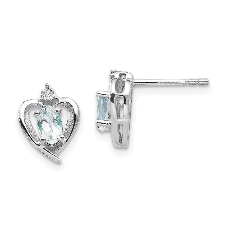 Surf theme earrings-14k White Gold Genuine Aquamarine & Diamond Heart Earrings