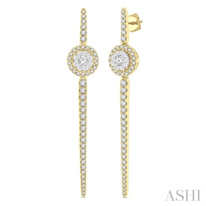 Petal pattern earrings-ROUND SHAPE HALO LOVEBRIGHT DIAMOND LONG EARRINGS