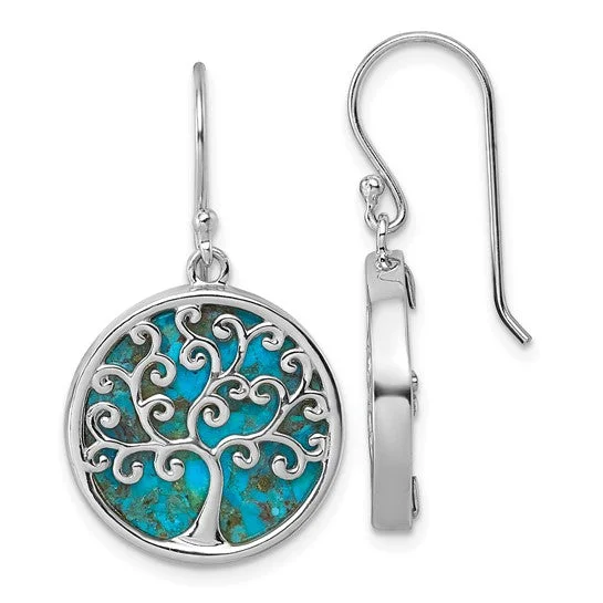 Gem weave earrings-Sterling Silver Turquoise Tree Of Life Dangle Earrings