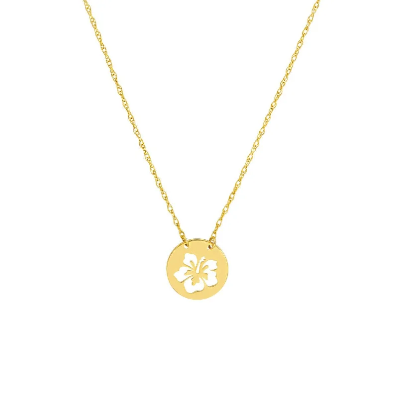 Warm wood necklaces-14K Yellow Gold So You Cutout Flower Mini Disc Necklace