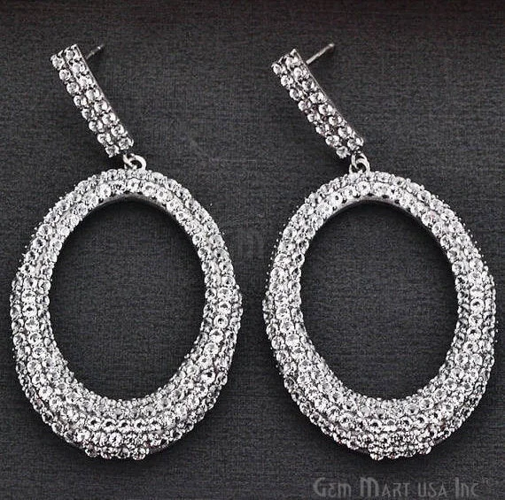 Thick statement earrings-Black Plated Studded With Micro Pave White Topaz 65x33mm Dangle Earring (BPWT-90036)