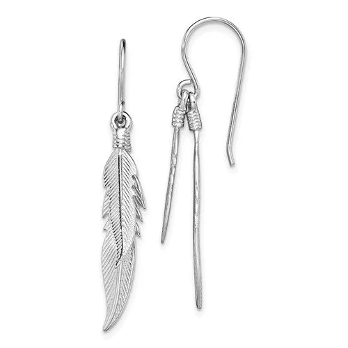 Surf theme earrings-Sterling Silver Double Feather Dangle Earrings