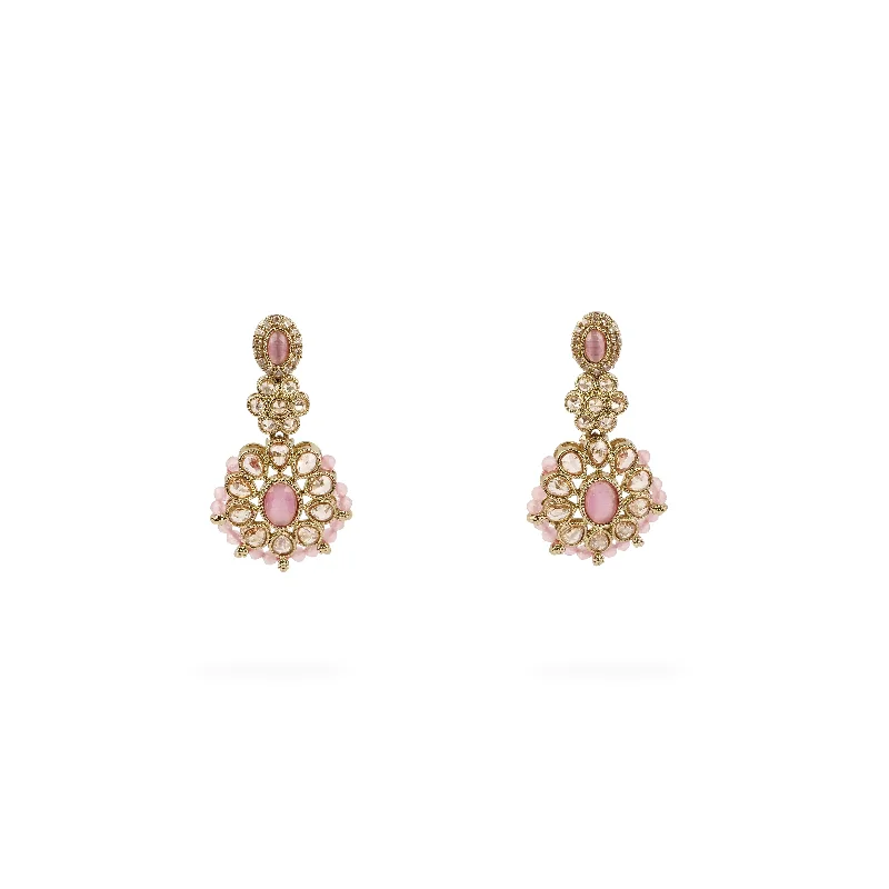 Bold bar earrings-Zoha Bead Edge Earrings in Light Pink