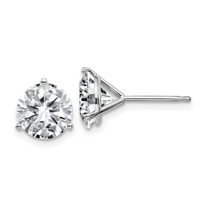 Fused metal earrings-14k White Gold 3.50ct. 8mm Round Moissanite 3-Prong Post Earrings