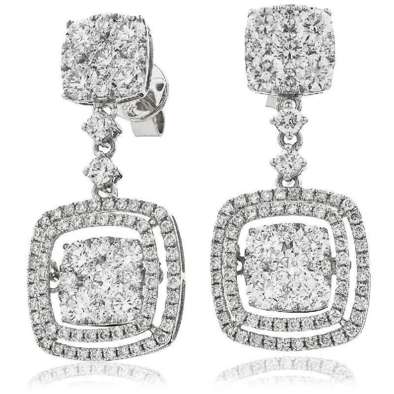 Nine-tier earrings-DIAMOND FANCY MOVEABLE EARRING IN 18K WHITE GOLD