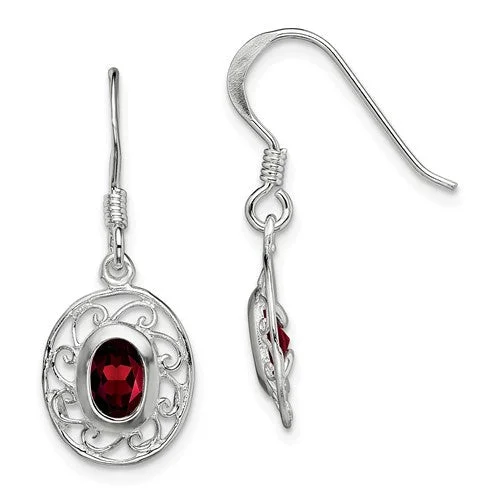 Aged medallion earrings-Sterling Silver Filigree Genuine Garnet Dangle Earrings