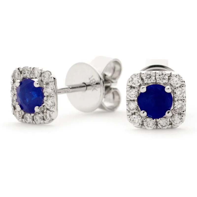 Antique bronze earrings-SAPPHIRE HALO STUD EARRINGS